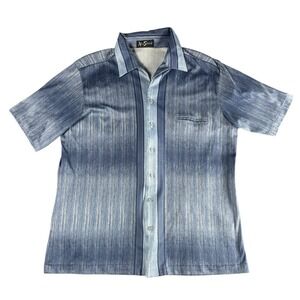 ALAN STUART Mens XL Blue Striped Button Front Shirt Short Sleeve Retro